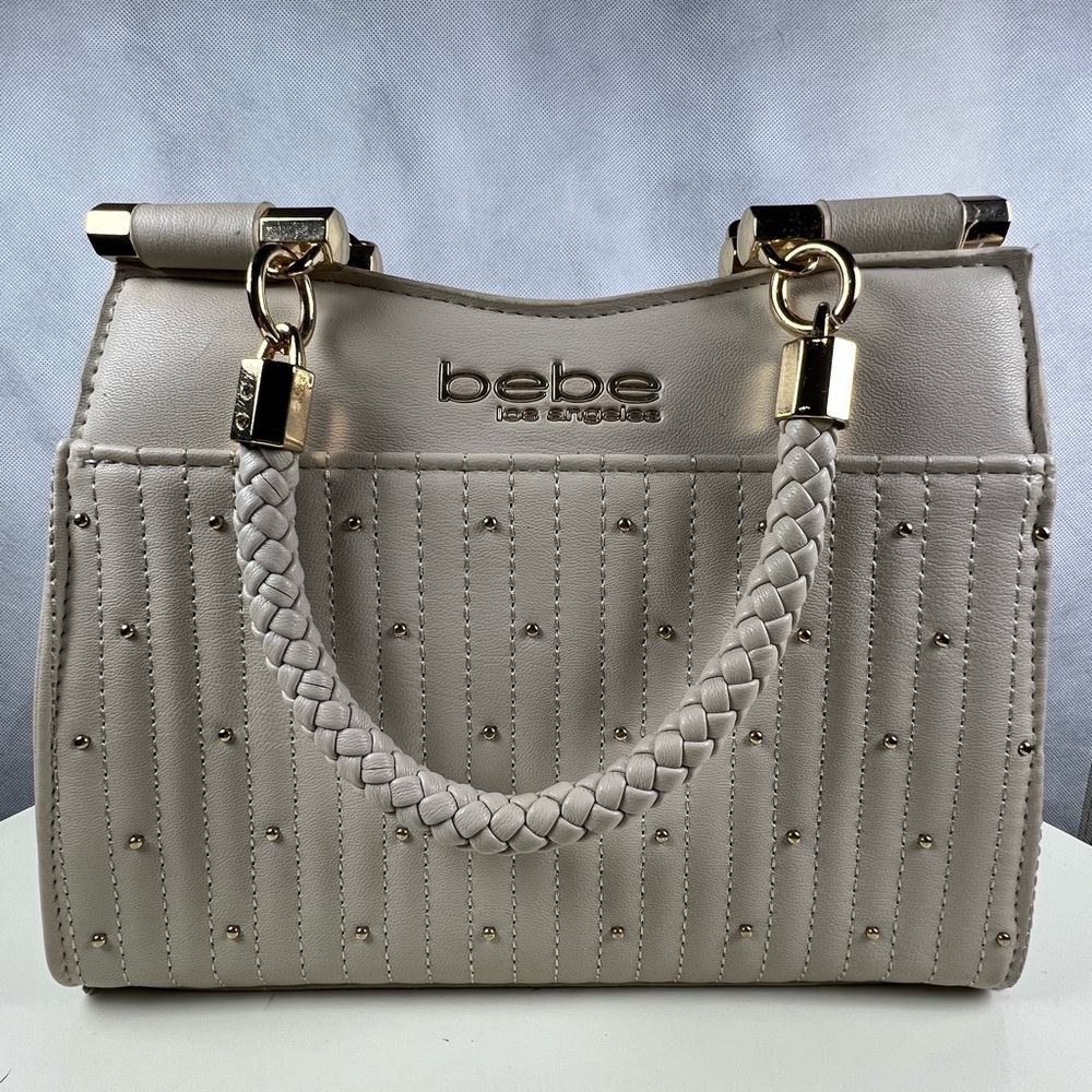 Bebe Aliah Stud Micro Shopper Crossbody Bag In Light Beige No Crossbody Strap